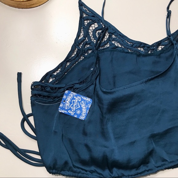 NWT Free People Silk Crochet Top Cropped Medium - Picture 2 of 6